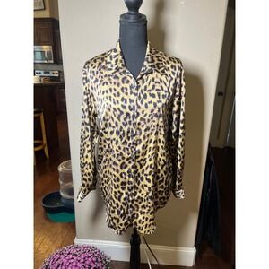 Leopard‎ Print Button Down Shirt Long Sleeve Animal Print Blouse L